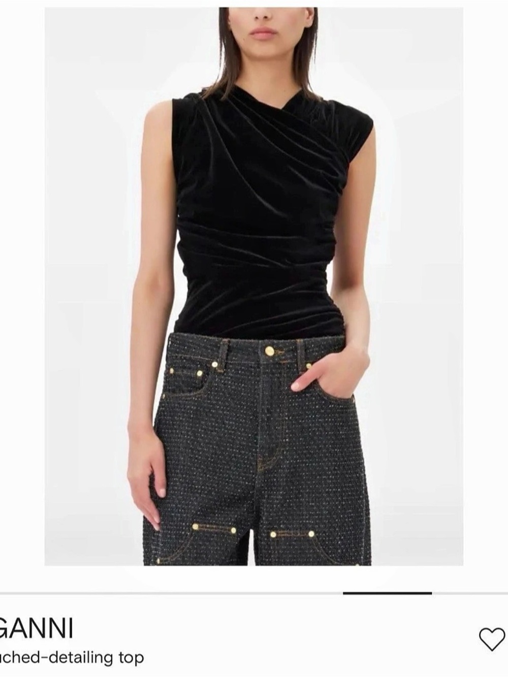 GANNI Ruched-Detailing Top in Black Size Medium NWT
